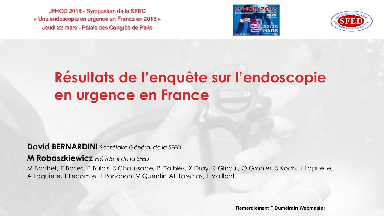 Résultats de l'enquête SFED sur l'endoscopie en urgence en France