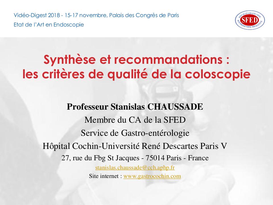 Synthèse et recommandations : les critères de qualité de la coloscopie